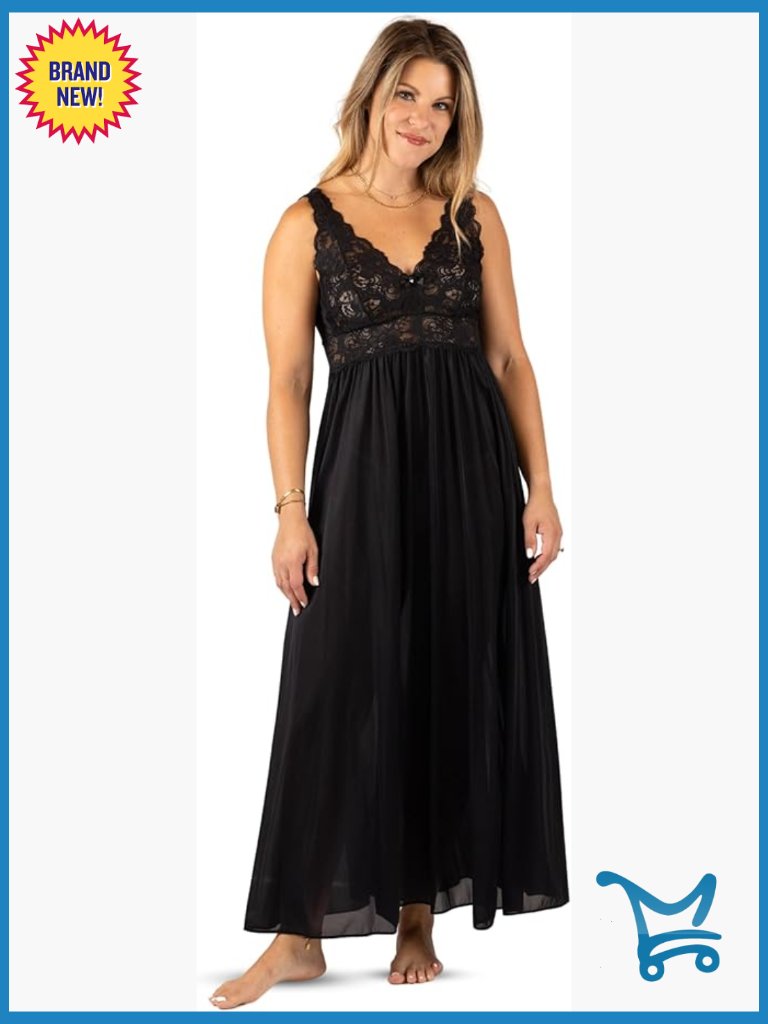 Women's Flowy Nightgown - Silky Floral Stretch Lace Sleeveless Sleepwear